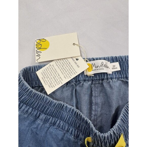 Mini Boden Girls Denim Embroidered Floral Pull On Chambray Shorts Size 7 - Picture 3 of 5